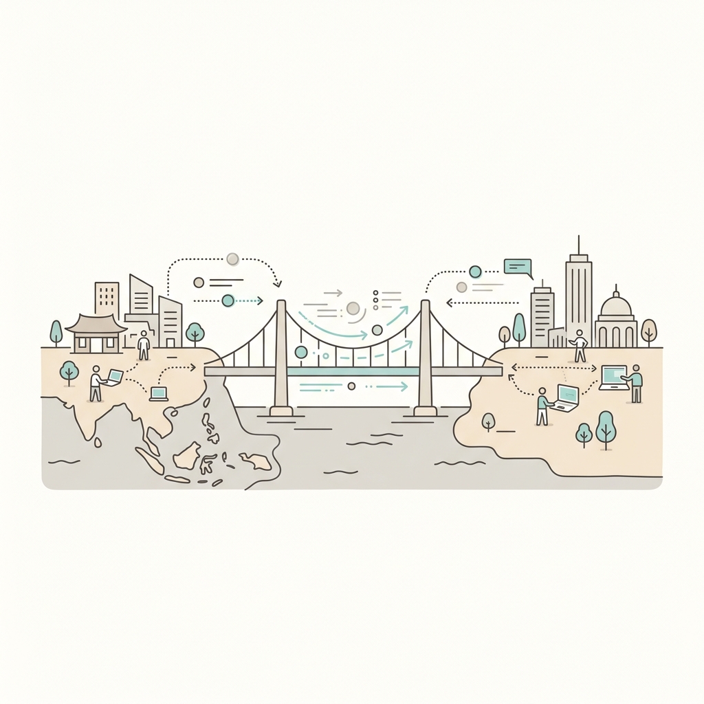Cross-border tech bridge illustration